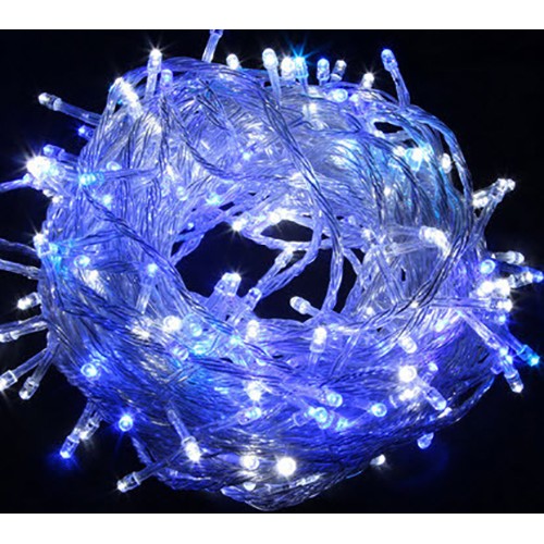 Blue & White LED Fairy Lights - Clear Cable